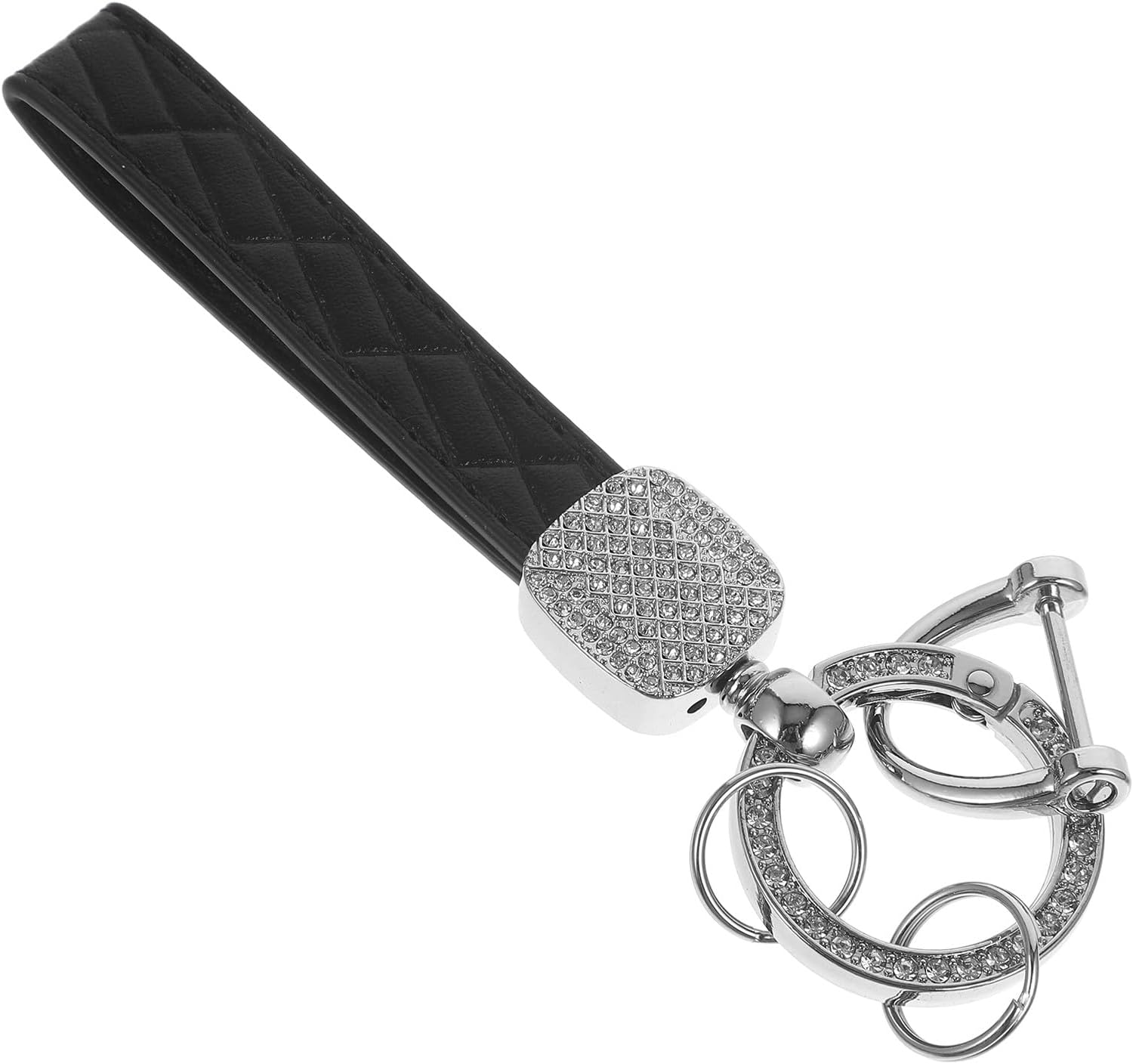 Car Keychain Rhinestone Ring Pendant with Black Base Decorative Keyring for Car Keys Bag Purse Backpack Keychain Accessory