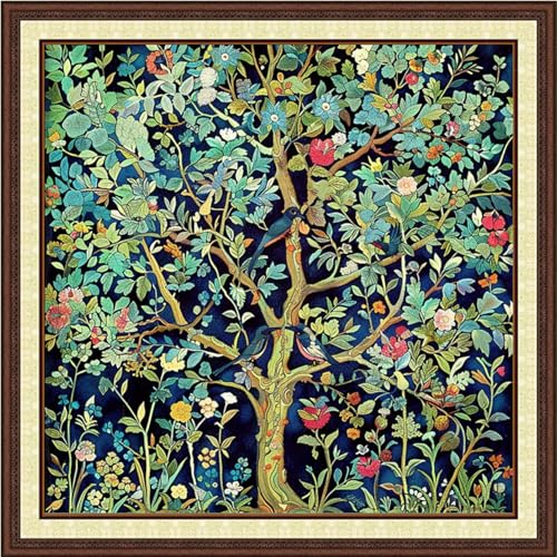 Image of DMCVIVR Stamped Cross Stitch Kits for Beginners Adults Needlepoint Kits for Beginners Embroidery Kits for Adults Crossstitch Kit for Beginners 11CT-Tree of Life Bird 18x18 inch