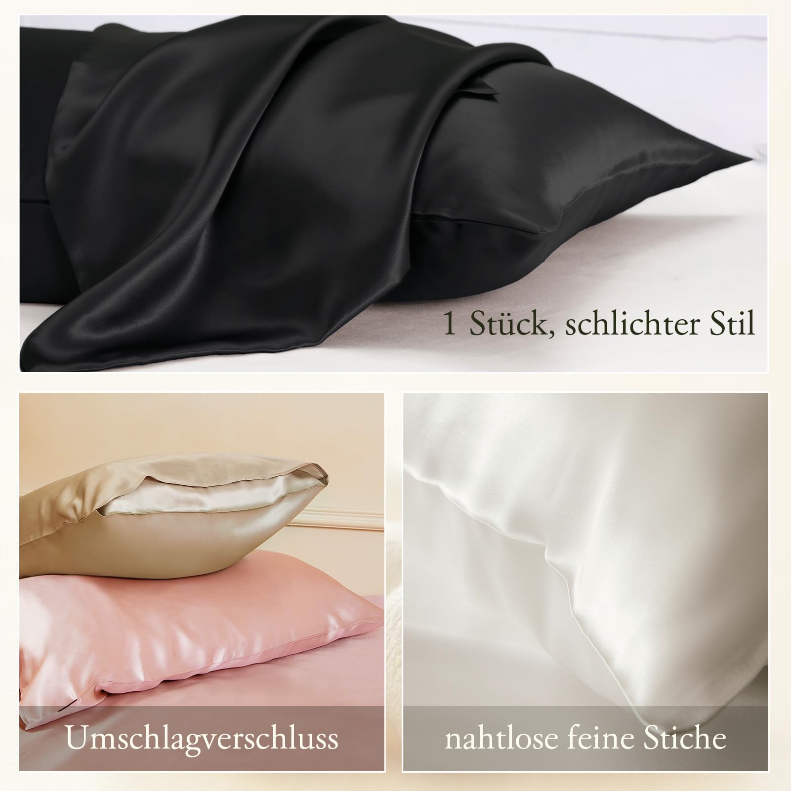 LilySilk Jedwabna poszewka na poduszkę, 25 momme, z zakładką, 1 sztuka, w 100% wysokiej jakości jedwab morwowy, opakowanie, wielokrotnego użytku, 80 x 80 cm, czarna