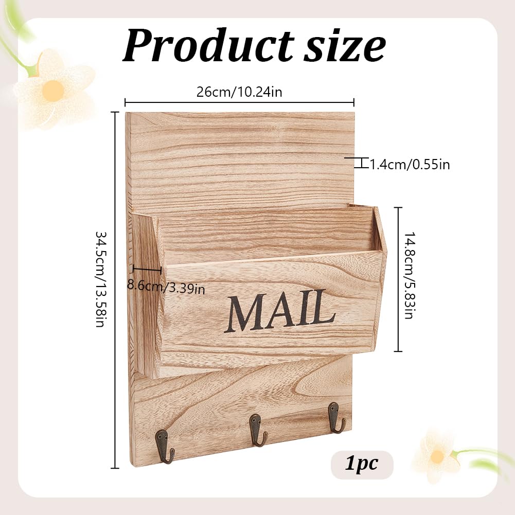 INFUNLY Soporte de madera para llaves de pared, organizador de correo de madera, colgador de llaves de pared con 2 ranuras para correo, paredes de 13.8 x 10.2 pulgadas, carpeta de cartas de granja con
