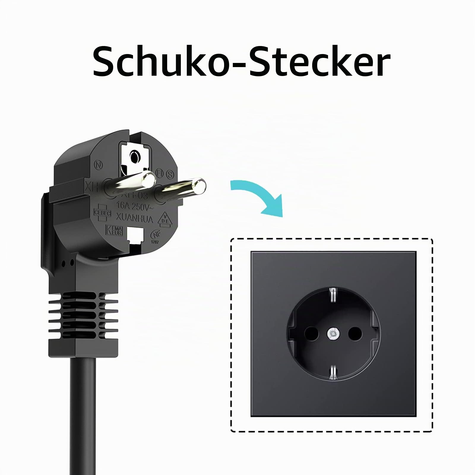 Typ 2 Ladekabel Schuko Mobile Wallbox 3,6kW Einstellbarer Strom 10/13/16Ampere mit Tragetasche für alle Elektrofahrzeuge und Plug-in-Hybridfahrzeuge 1-phasig 6m