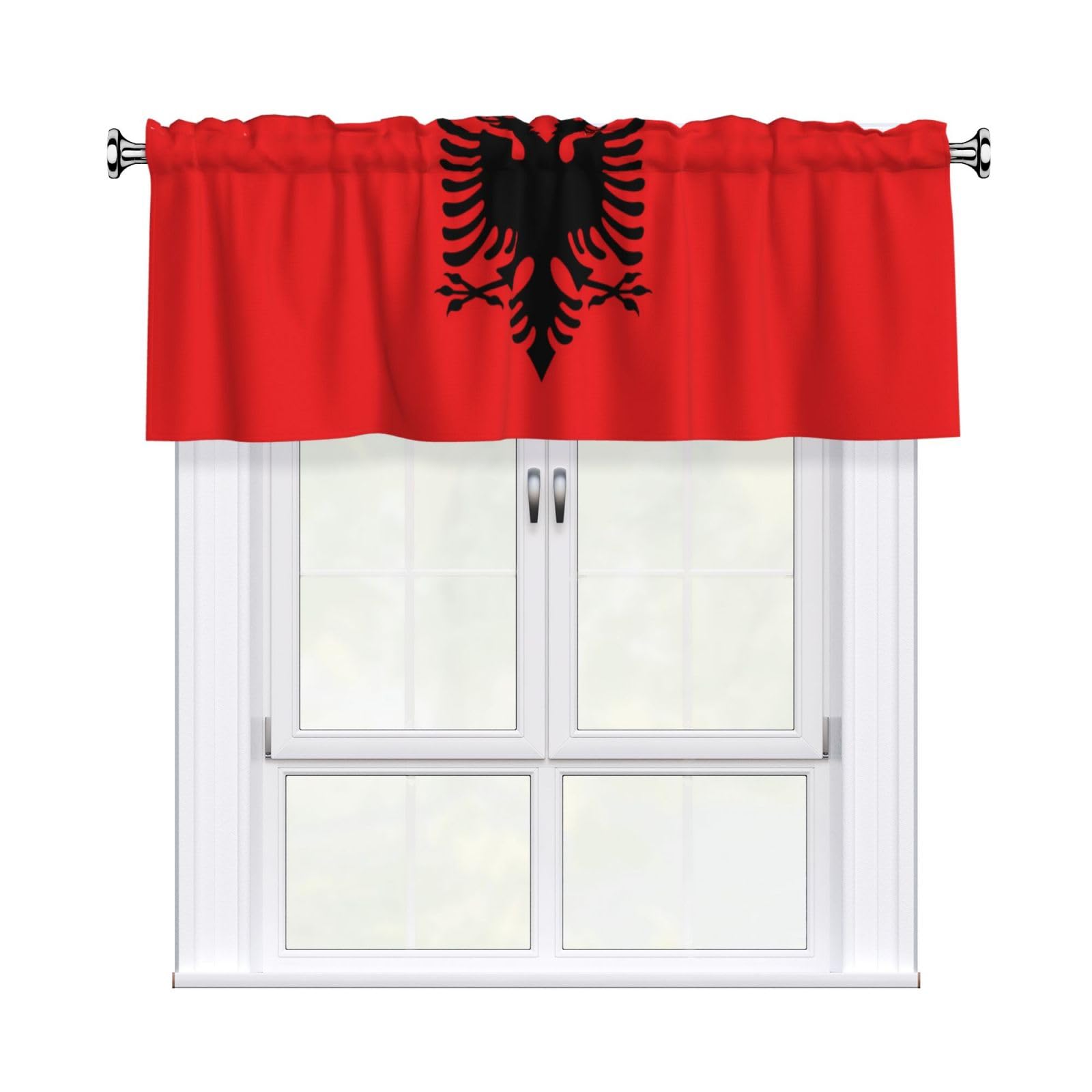 WHJSHOP Albanian flag Prints Curtain Valance 54x18in - Peach Skin Kitchen Window Layer, Filtered Light & Quick-Install Rod Pocket Cover