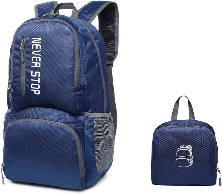 30L Polyester Outdoor Camping Hiking Travel Backpack Foldable Lightweight Portable Travel Duffel Luggage Bag Royal Blue