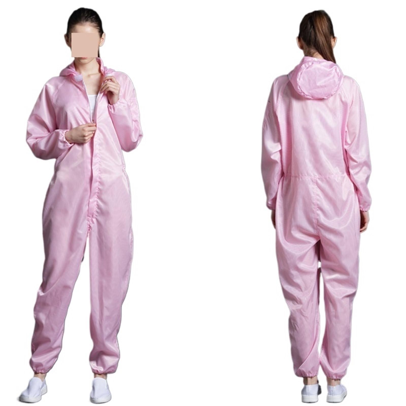 Kombinezony ochronne unisex Czyste ubrania Kaptur Pyłoszczelne antystatyczne Odzież do pomieszczeń czystych Malowanie Praca Kombinezon(Pink,Medium)