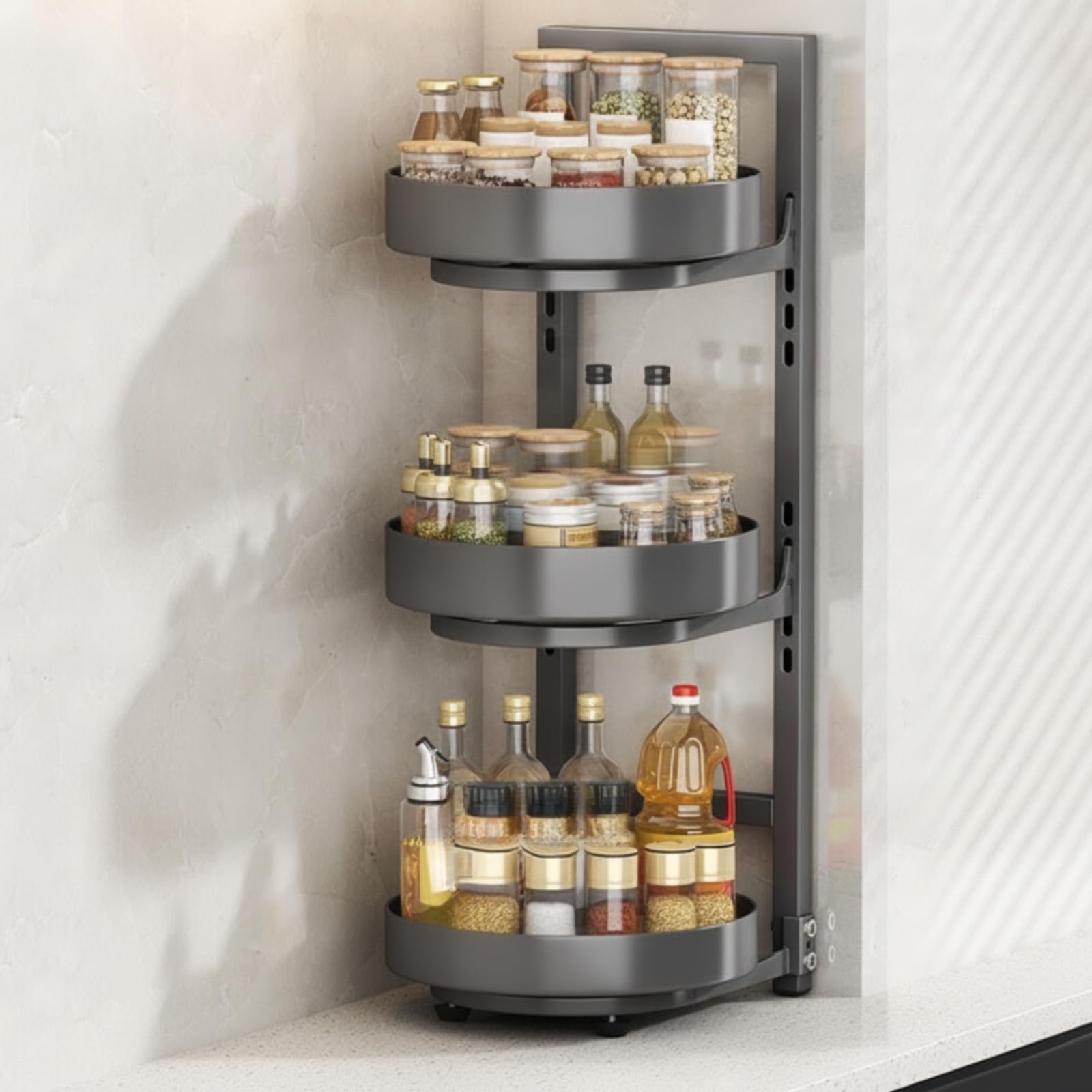 Étagère à Épices Compact Organisateur Cuisine peu Encombrant Rangement, Double Couche, Blanc Laiteux