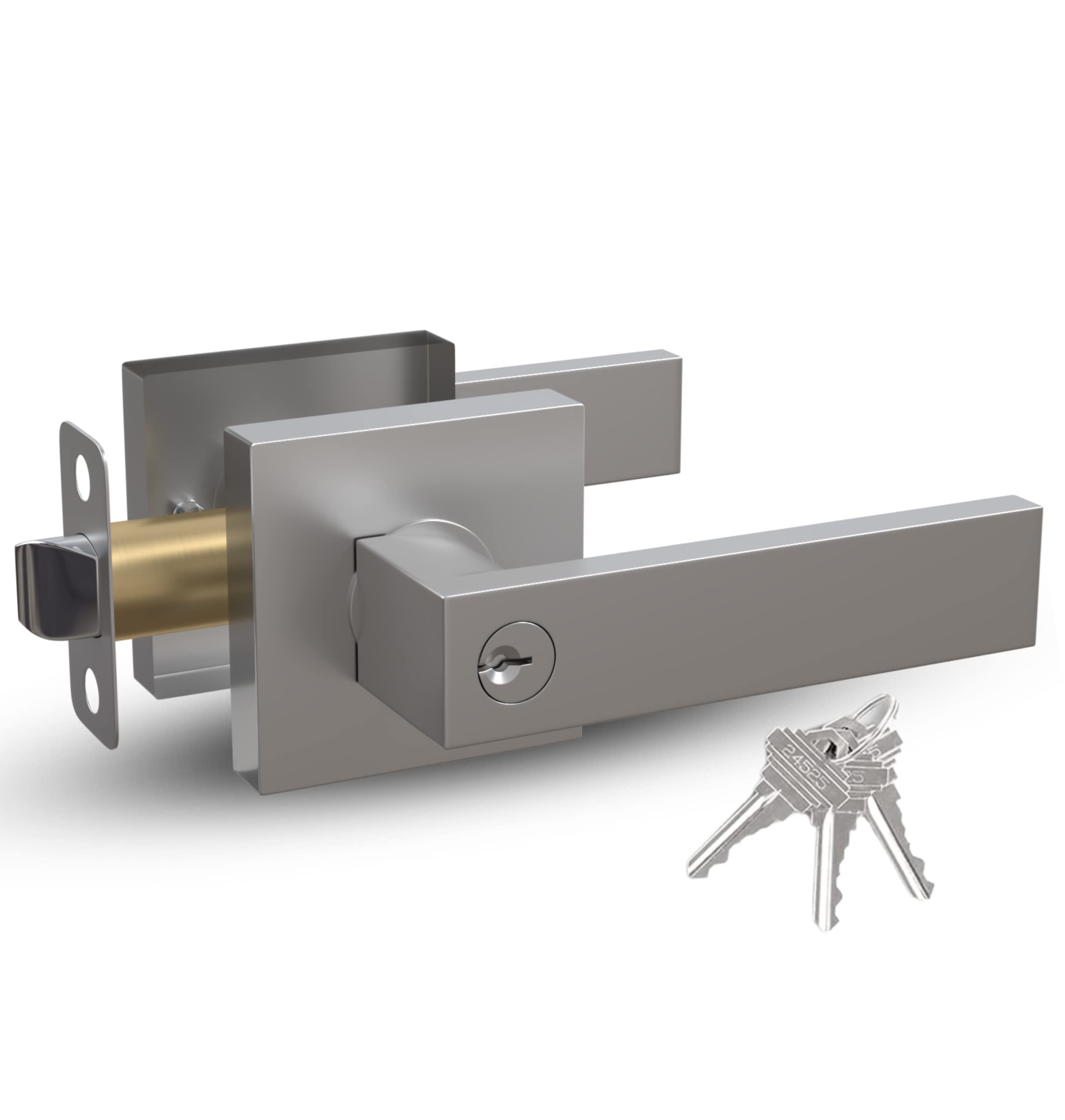 mega handles robell entry lever, door handle, heavy duty square locking door levers set for left or right-handed doors - satin nickel