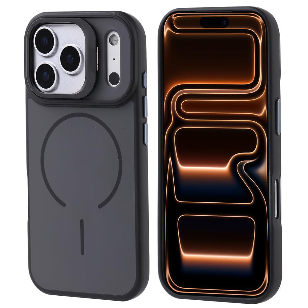 Zore Apple ile uyumlu iPhone 17 Pro Max Kılıf M-safe Şarj Özellikli Kamera Standlı Zore Notron Kapak Siyah