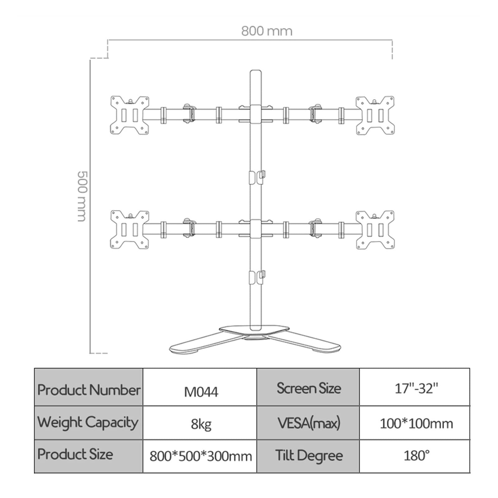 Brazo Monitor PC Soporte de montaje de cuatro monitores de cuatro, montaje en altura ajustable 4 de pie, soporte de montaje de escritorio de monitor de acero se ajusta a monitores de hasta 32 pulgadas