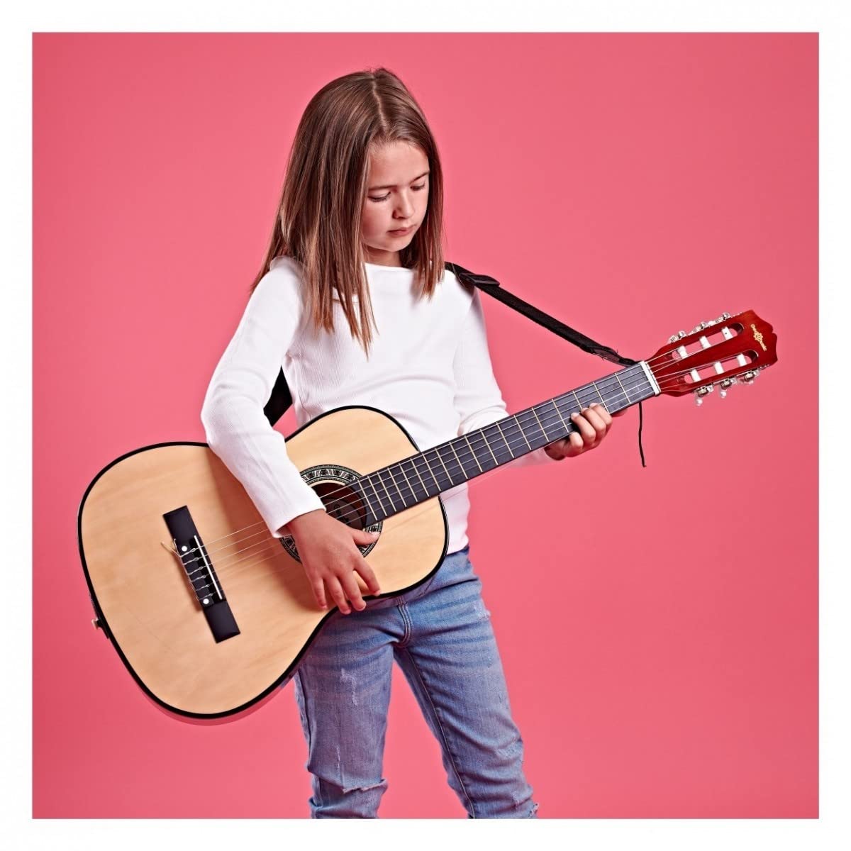 Gear4music Paquete de Guitarra Española Clásica 3/4 Niños de 7 a 10 años Rosa