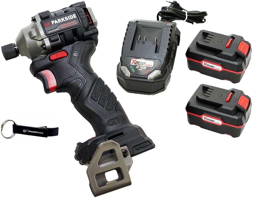 HEADNMORE® Bundle – PARKSIDE PERFORMANCE® 20 V – 1/4" akumulatorowa wkrętarka udarowa PDSSAP 20 + breloczek do kluczy (akumulator 2 x 4 Ah)