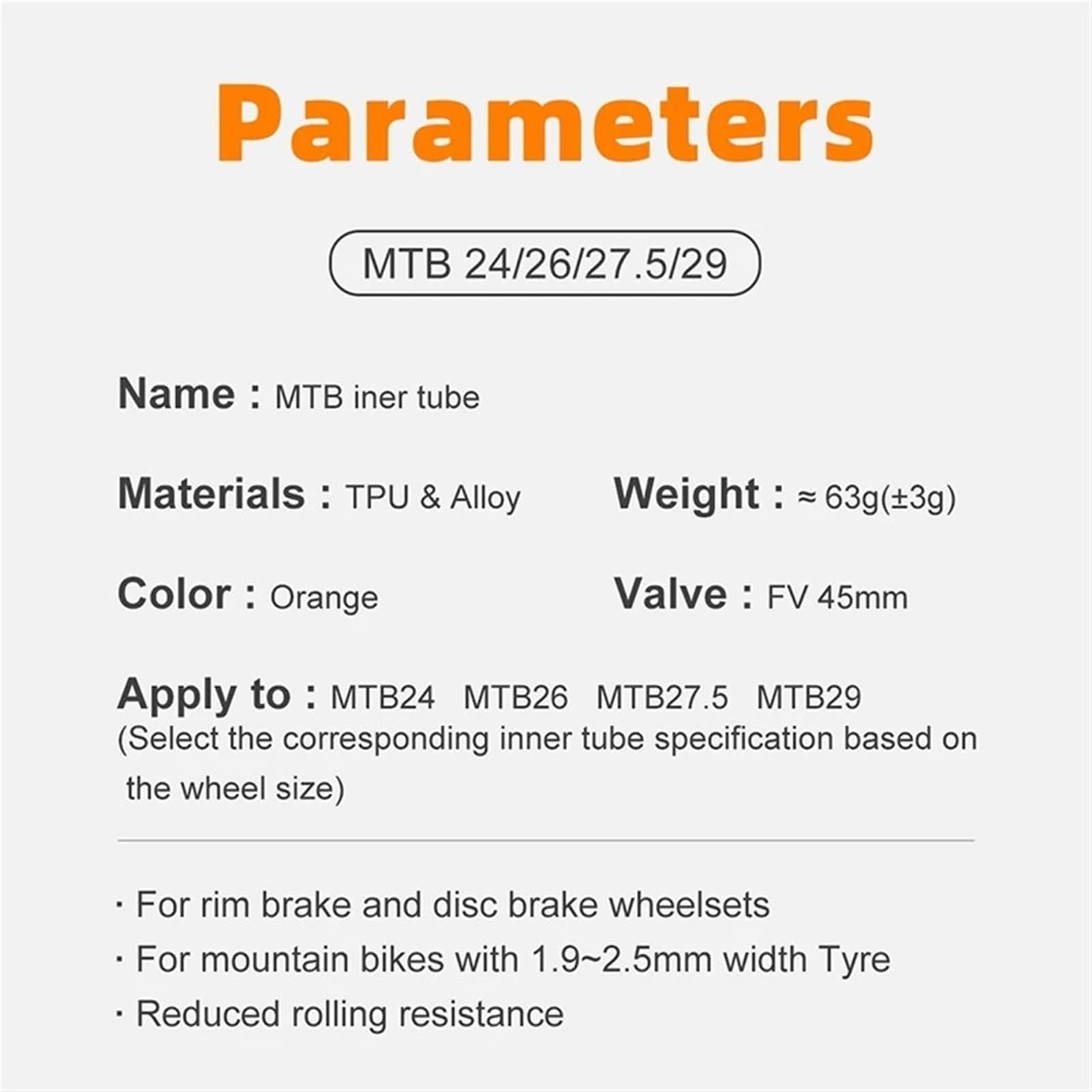 Genérico Cámara De Aire De TPU For Bicicleta, Paquete De 10, Válvula Francesa De 45 Mm/65 Mm, Compatible con Bicicletas MTB De 26/27,5/29 Pulgadas