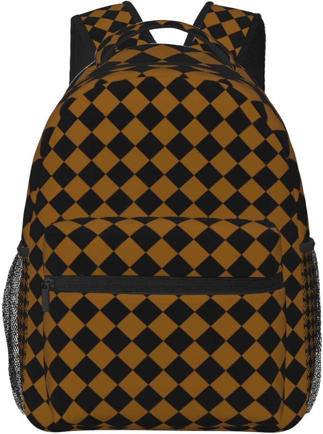Brown Black Diamond Checkerboard Adult Backpack Large Capacity Laptop Bag Lightweight Double Shoulder Bag for Travel Work