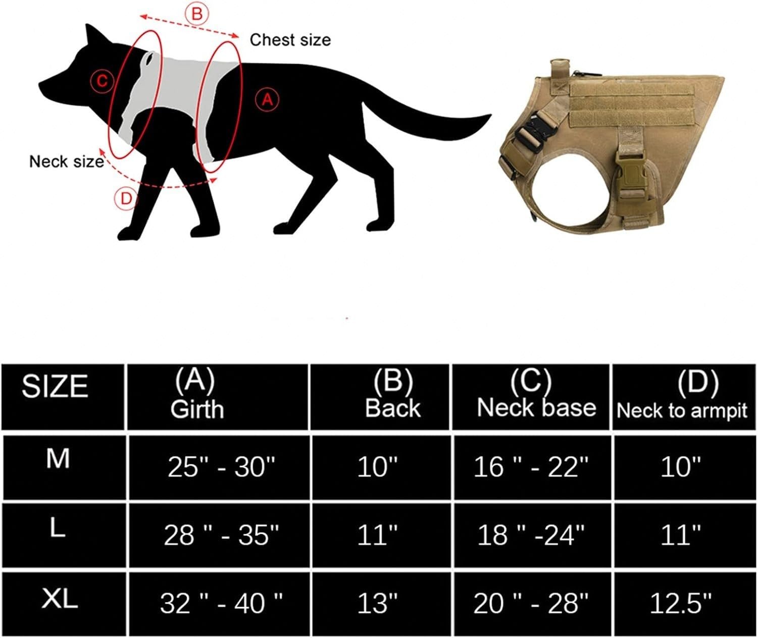 Arnés táctico para Perros con Correa elástica antirretroceso, sin tirones con asa y Clip Frontal, Chaleco Militar de Entrenamiento con Hebillas metálicas, MOLLE, Black, XL