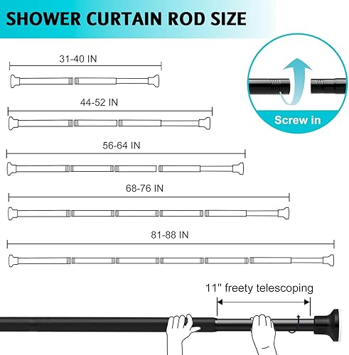 Miniatura 5 de Barra de cortina de ducha ajustable de 30 a 64 pulgadas, barra de ducha de tensión de resorte de 1 pulgada de diámetro, varillas telescópicas de