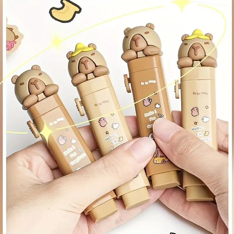 Image of Capybara Pencil Pouch with Eraser, Large Capacity Pen Case | Cute capybara pouch with cartoon eraser, 11 pockets, waterproof fabric and hangable storage for school supplies.