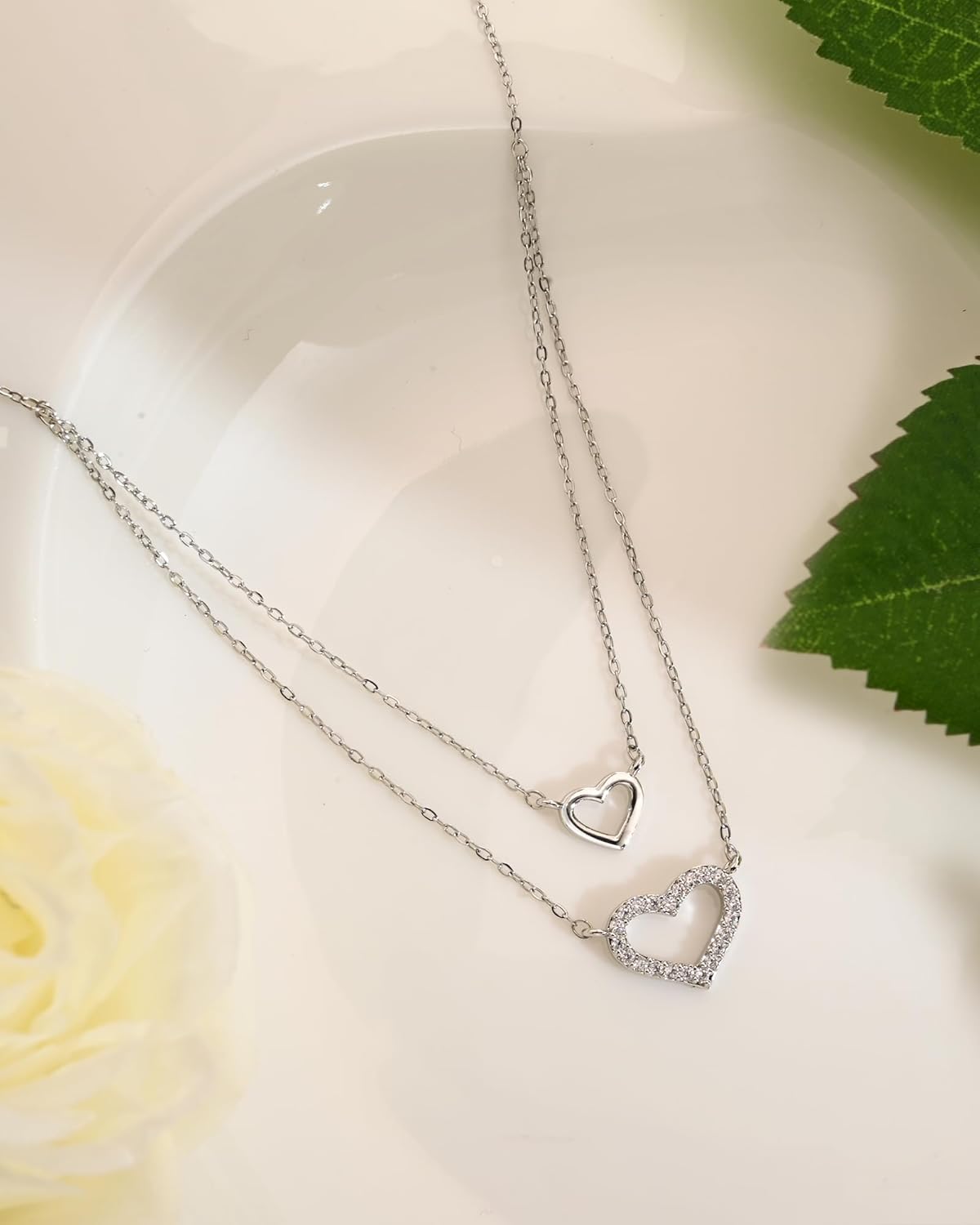 Dainty Silver Heart Necklace for Women, Layered Tiny Heart CZ Pendant Choker Necklace Jewelry for Valentine’s Day, Birthday, Anniversary & Everyday - Image 6