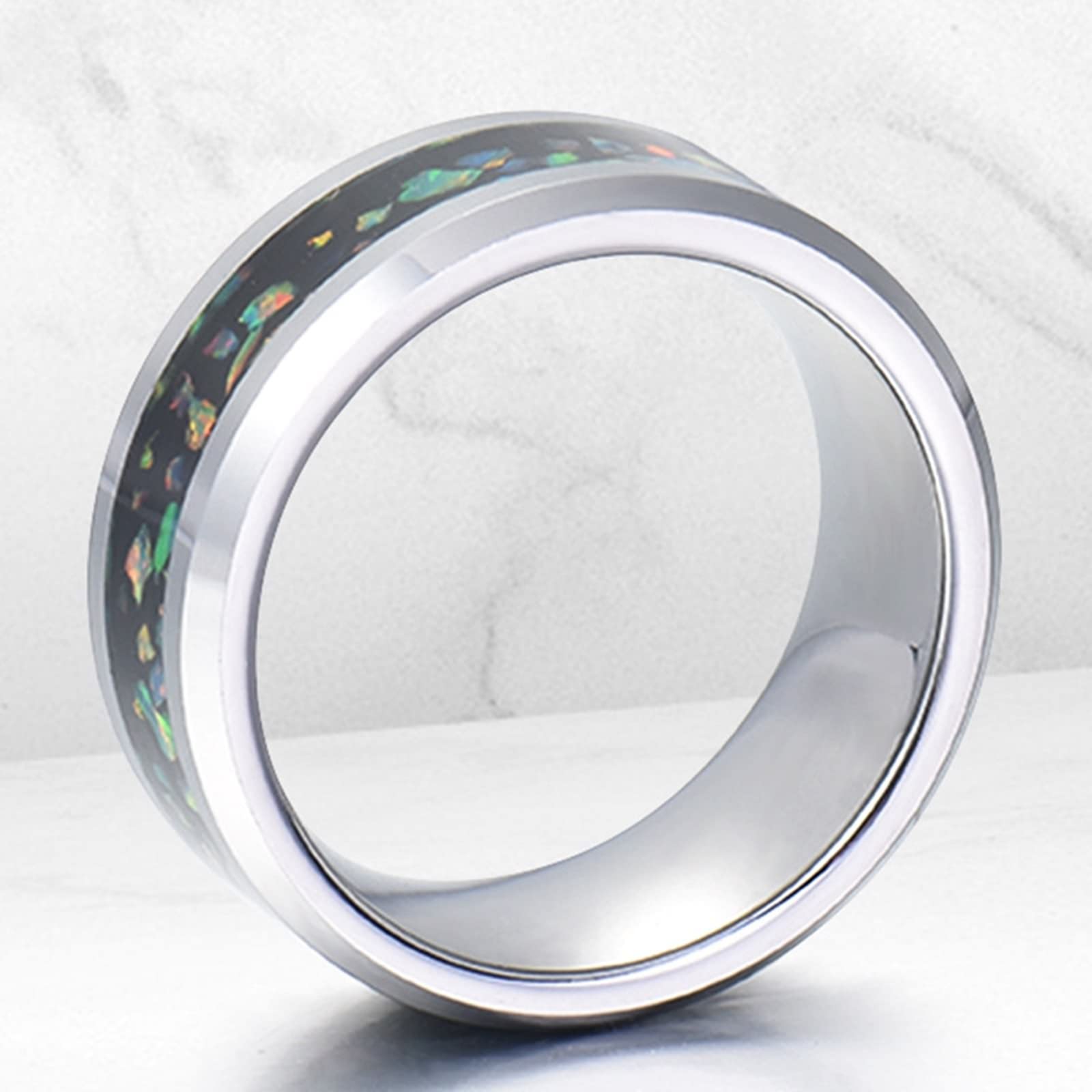 KnSam Wolfram Partner Halsketten für Sie und Ihn mit Ring Anhänger, 2 Stück Partner Kette Opal, Silber für Damen Herren (Breite 8MM, Länge 60cm/ 50cm, Damen 54 Herren 62)
