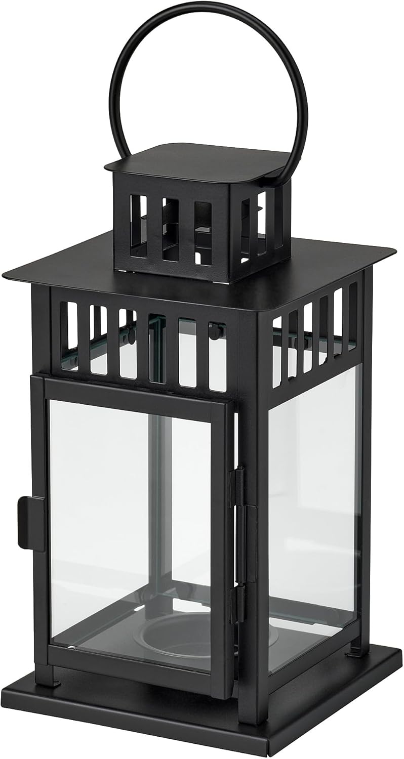 BORRBY Lantern for tealight, in/outdoor black, 20 cm