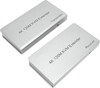 Annadue 4K HDMI KVM USB Extender, Over Cat6/Cat7 up to 120M/394ft, USB Control HDMI Extender for Mouse and Keyboard Control Remote Signals, IP Fiber Optic Extender, Plug and Play(UK)