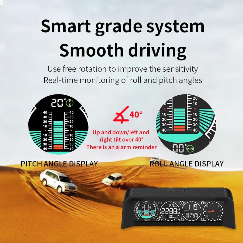 OBEST Car HUD Heads Up Display Auto, GPS+OBD Sistema dual, velocímetro y tacómetro, inclinómetro para coche, odómetro, brújula