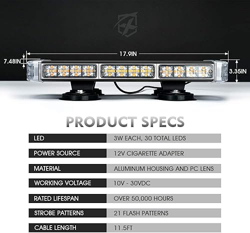 Miniatura 7 de Xprite Barra de luz estroboscópica estroboscópica de aluminio de 18 pulgadas, montaje magnético de alta resistencia, advertencia de advertencia de