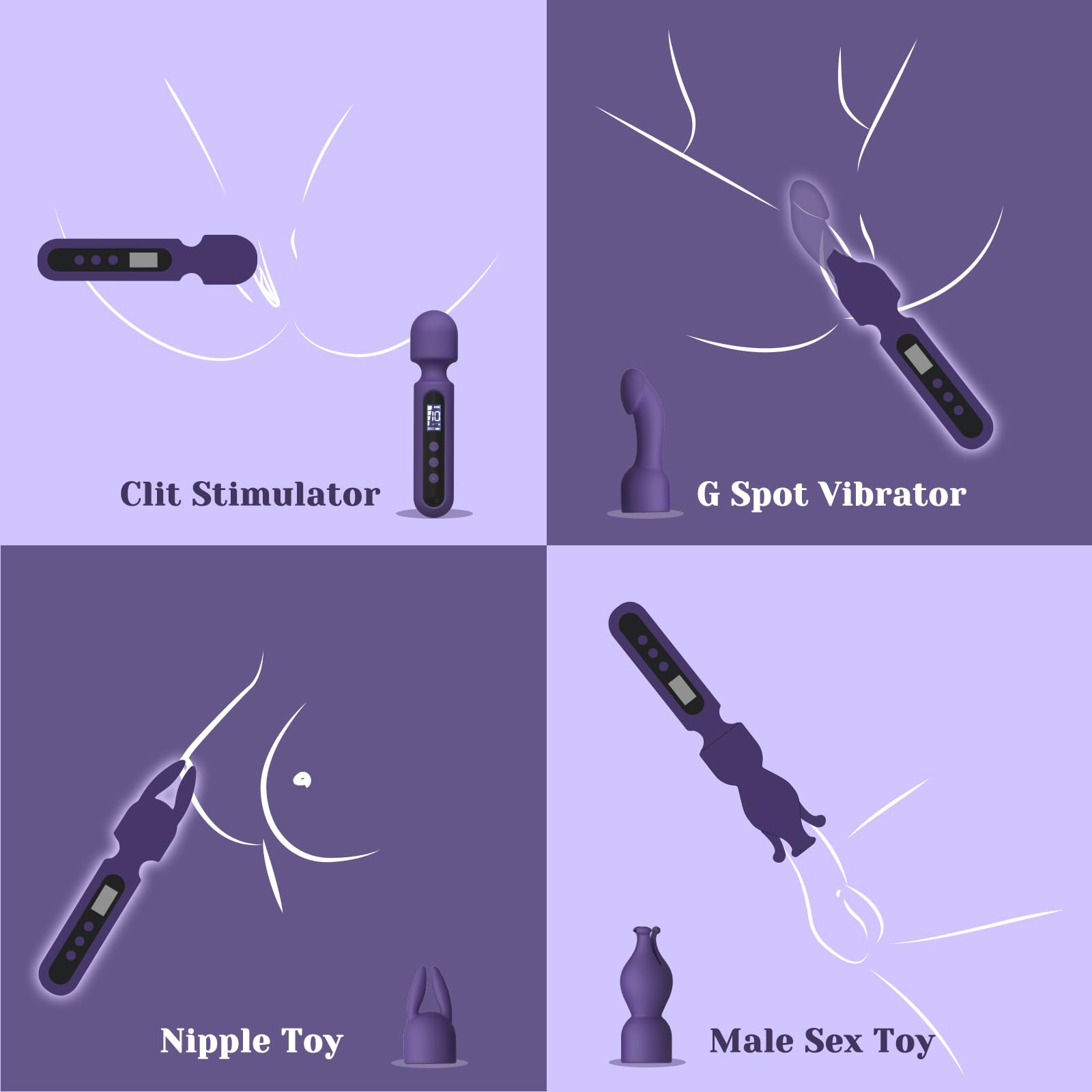 Tracy's Dog Wand Vibrator Kits, Couple Adult Sex Toys with 3 Attachments for Clit, G Spot, Glans, Clitoral Stimulator Vibrating Dildo with LCD Display, 10 Patterns 4 Speeds (Passion Kit)