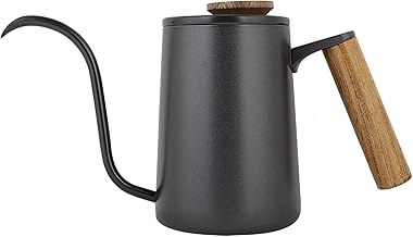 Chaleira de água pescoço de ganso, 600 ml com alça de aço inoxidável pingadeira, chaleira de bico de ganso longo fashion para derramar sobre café e chá(Preto)