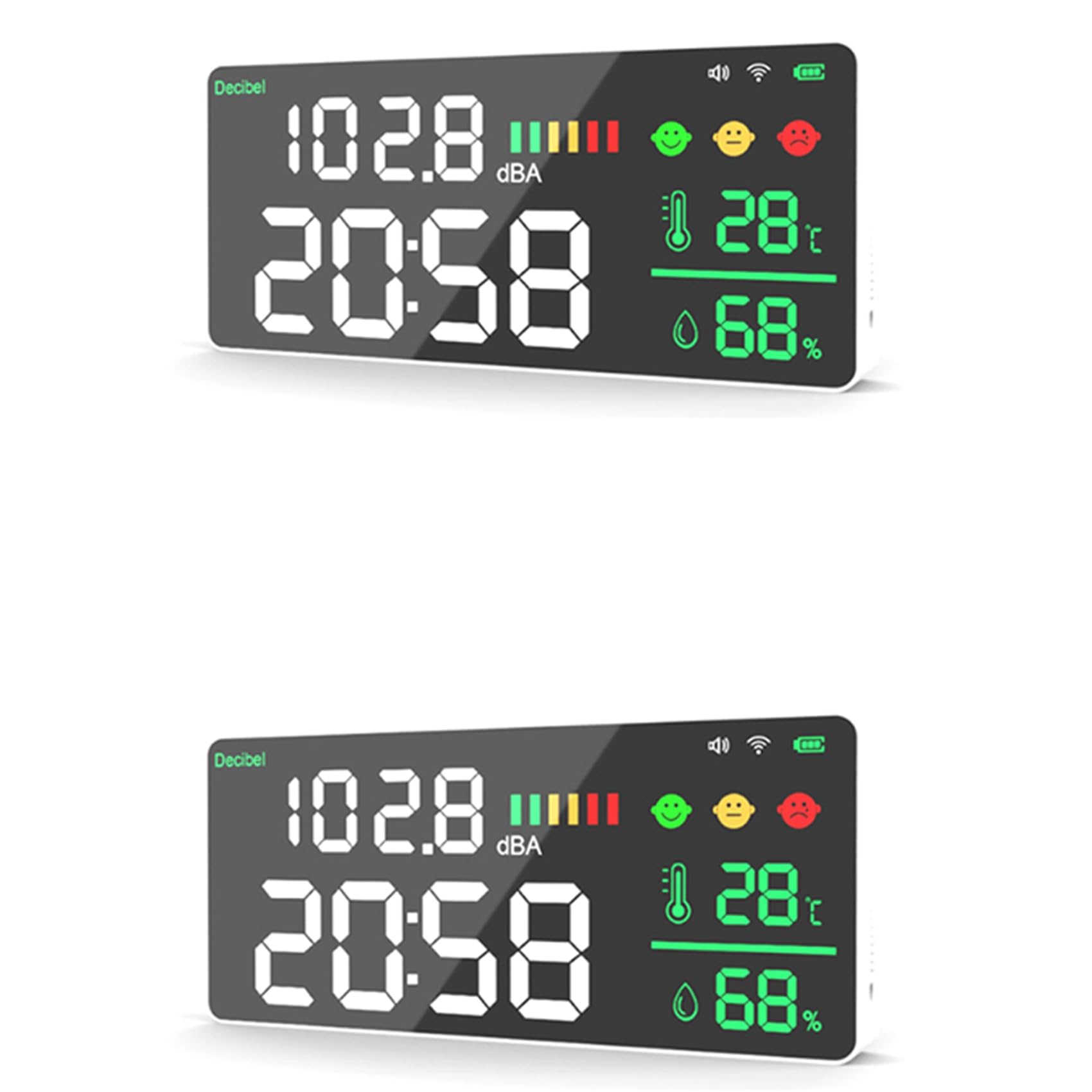 Jnchdghwa Black & White 2X Tuya Wifi Digital Decibel Sound Meter Wall Mounted Smart Noise Tester Temperature And Humidity Monitor