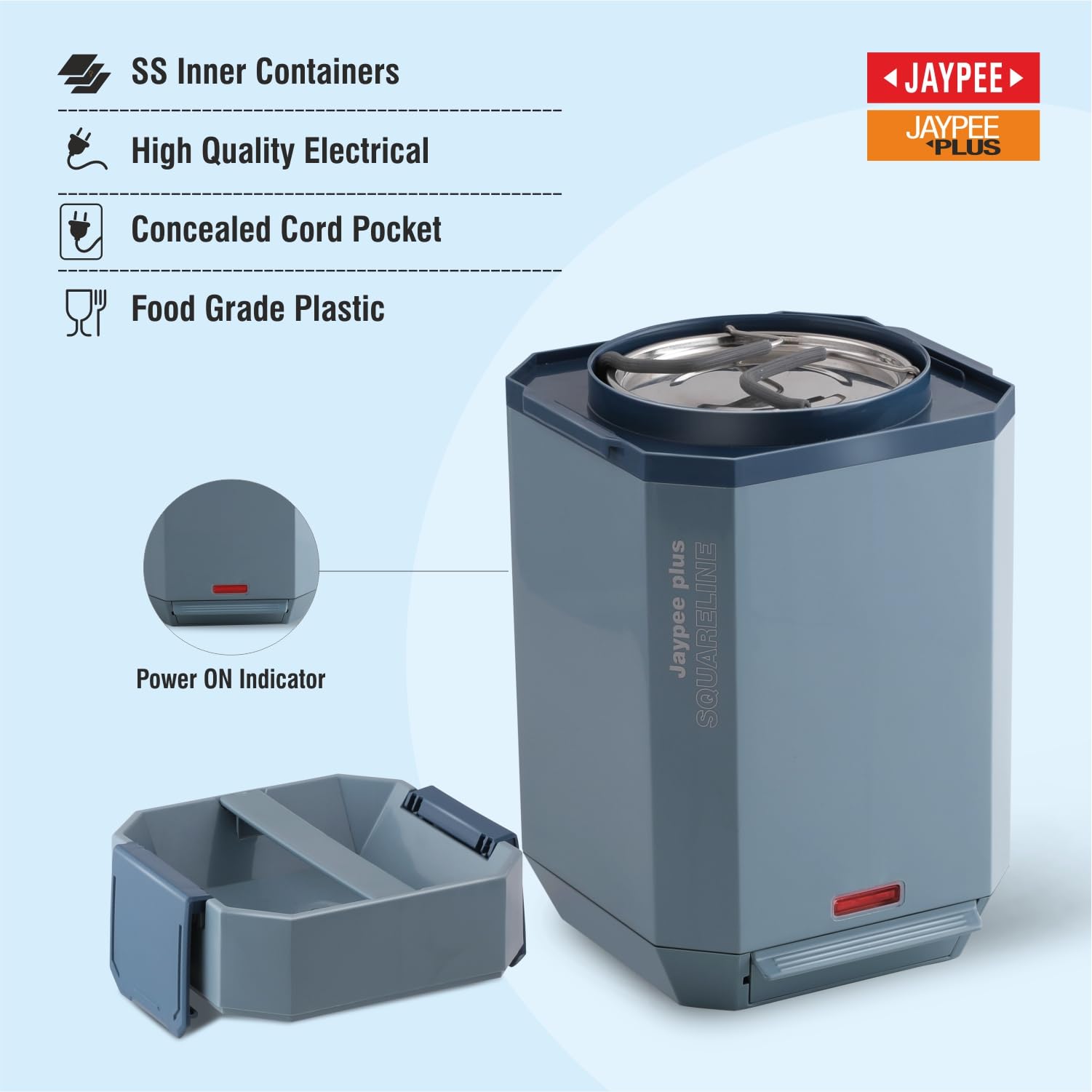 Jaypee Plus Squareline Electric Lunch Box - Keep Food Warm! -5
