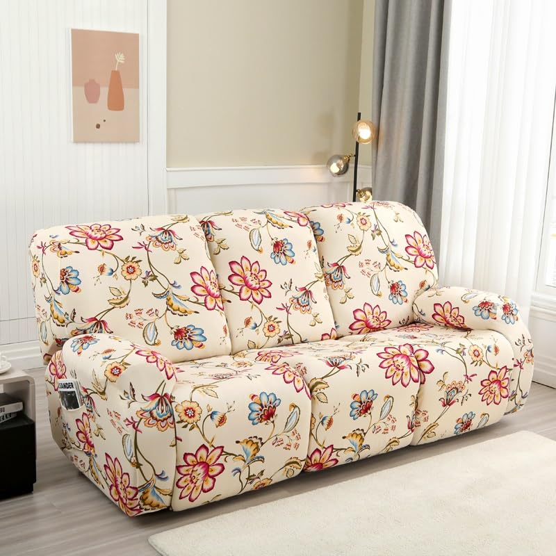 Copripoltrona Relax Reclinabile Elasticizzata, 1 2 3 posti Copridivano Poltrona Relax Antiscivolo Copertura Fodera per Poltrona Reclinabile con Tasca Sofa Protettore ( Color : #6 , Size : 3 seat (8pcs