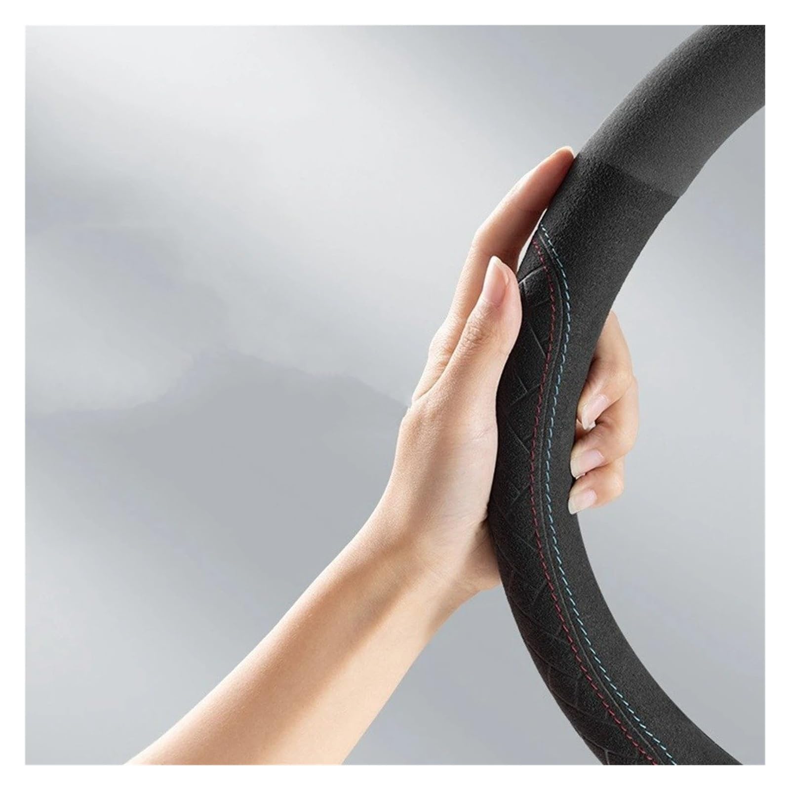 Cubierta Volante Coche Funda Volante Coche Piel Ante Transpirable Antideslizante Universal 37-38Cm Accesorios Decorativos(D Shape)