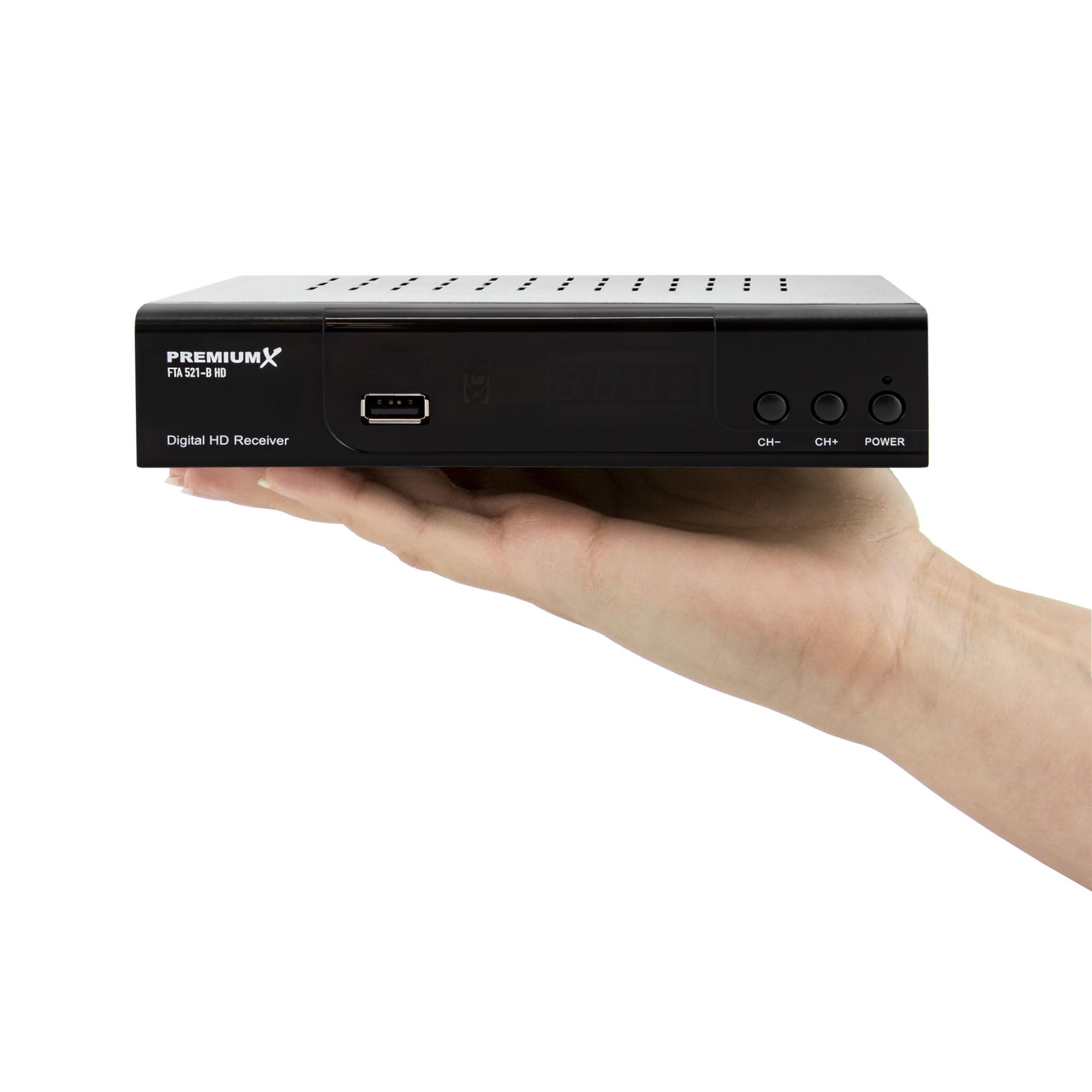 PremiumX Récepteur satellite HD 521 FTA numérique satellite DVB-S2 FullHD HDMI SCART 2X USB lecteur multimédia 12 V Bloc d'alimentation externe