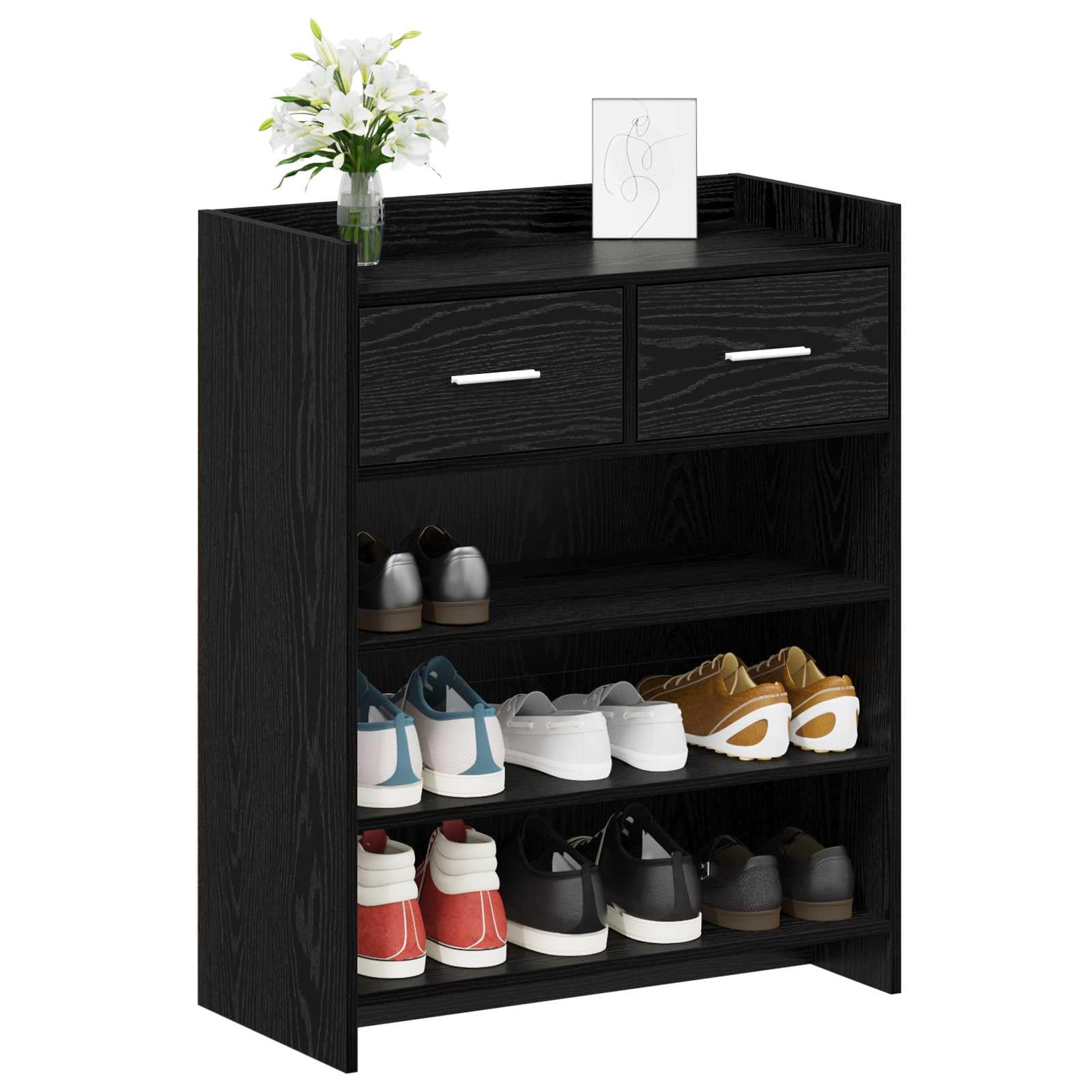 Inżynieryjna drewniana szafka na buty 73,5 x 36 x 92 cm czarna dąb