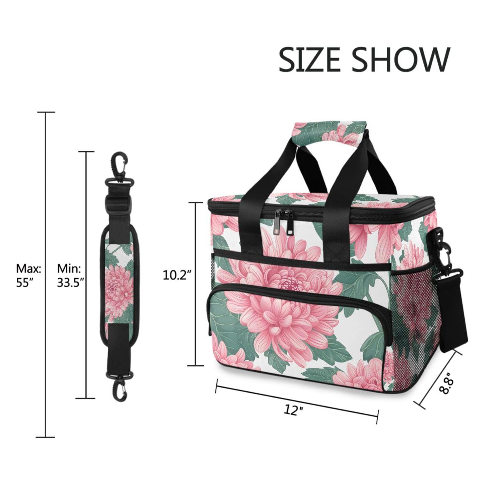 Bolsa térmica grande con diseño de flores rosas de peonía, bolsa térmica impermeable para picnic, 15 L, 24 latas, para adultos, hombres y mujeres