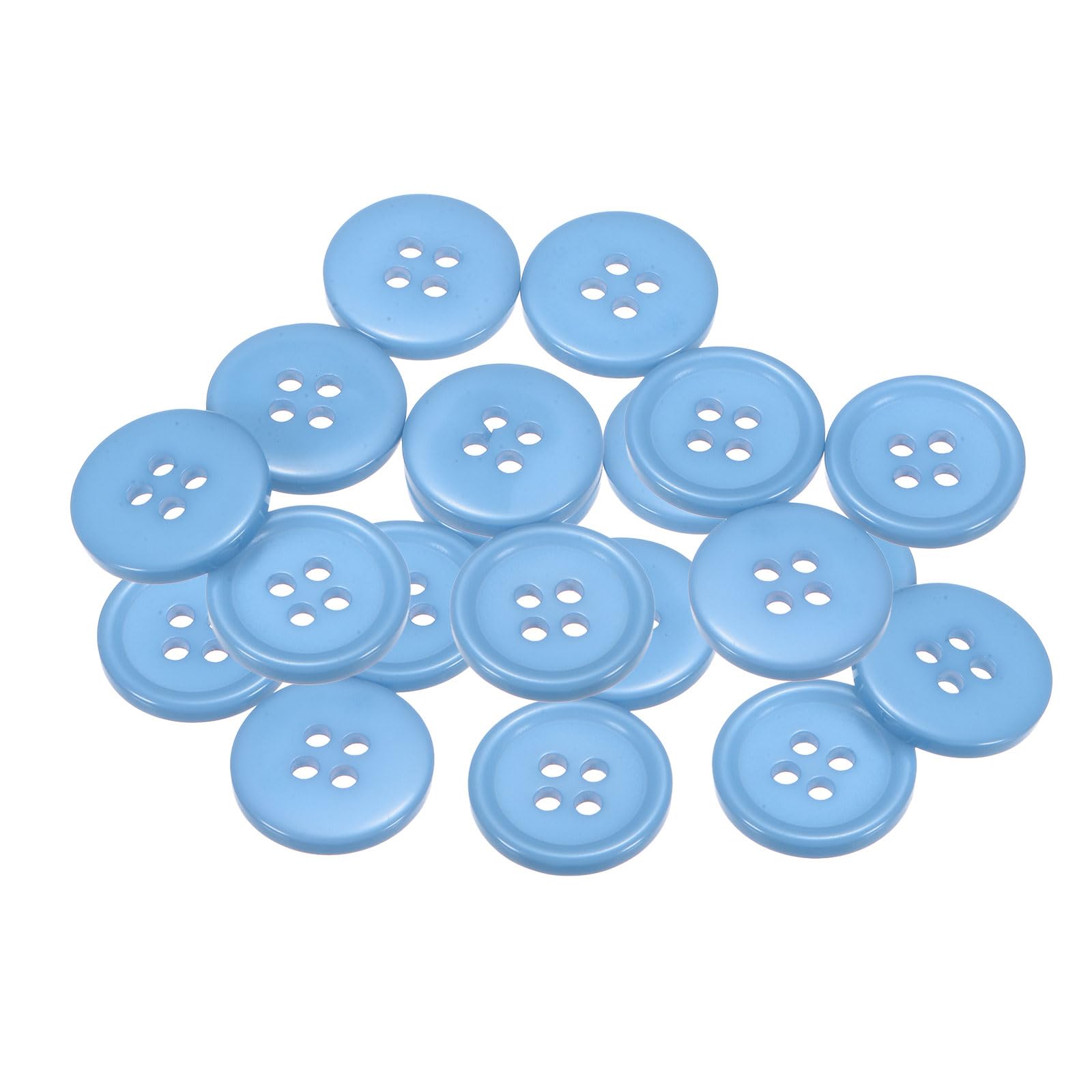 sourcing map 20pcs 28L Sewing Buttons 11/16"(18mm) Resin Round Flat 4-Hole Craft Replacement Buttons for Sewing Clothing and DIY, Sky Blue