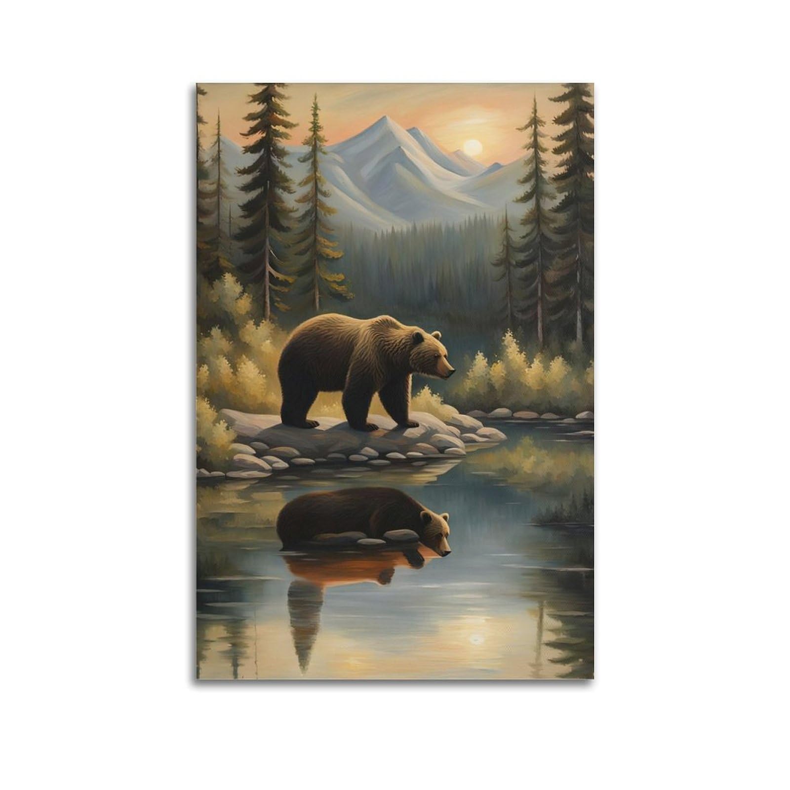 ZSZWHJ Animal Poster Bear by The Creek Poster Decorative Painting Canvas Wall Posters And Art Picture Print Modern Family Bedroom Decor Posters 20x30inch(50x75cm)