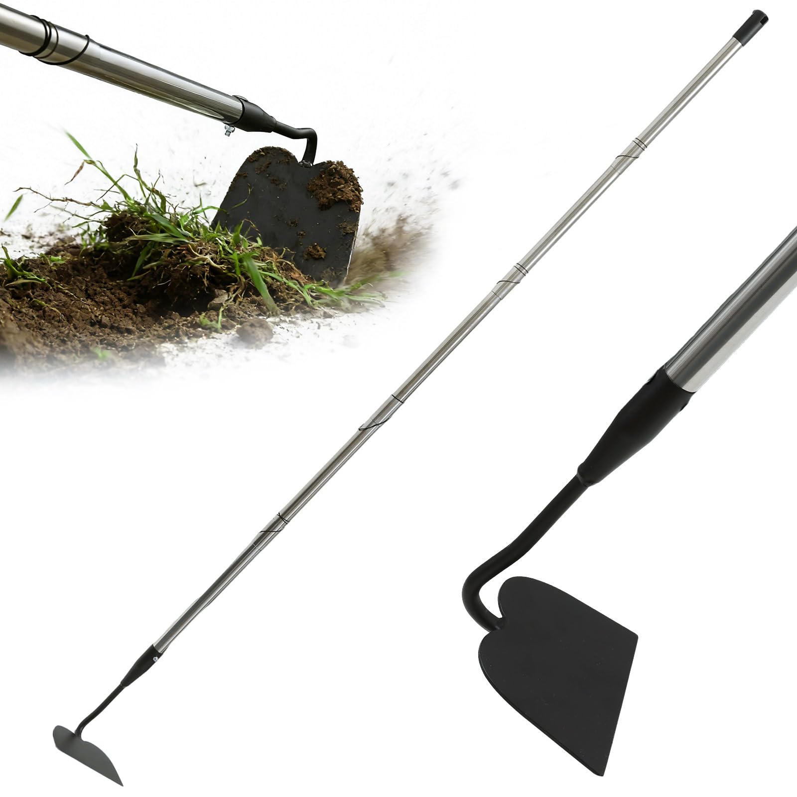 Zappa da giardino, 203 cm, in acciaio inox, con manico lungo, zappa da giardino per diserbo con lama saldata larga 15,2 cm, zappe da giardino per diserbo, coltivare, scavare, allentare e piantare