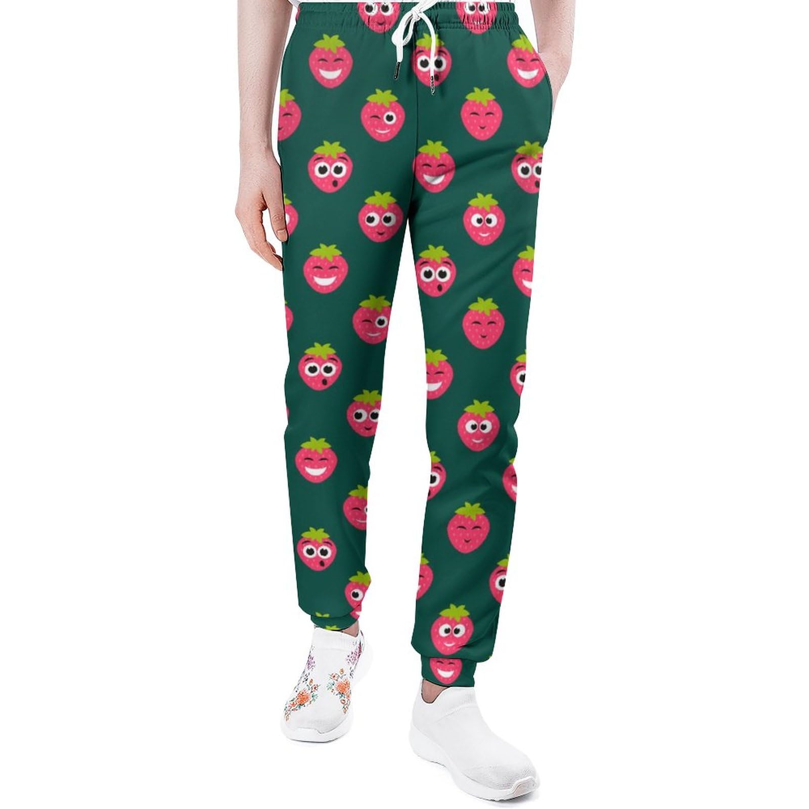 Red Strawberry Cute Faces Fashion Sweatpants for Men Women Joggers Lounge Athletic Pants Workout Running Pockets