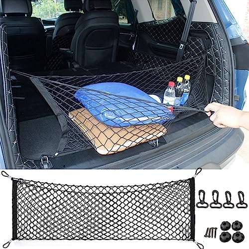 Car Rear Cargo Net, Universal Adjustable Elastic Trunk Cargo Storage