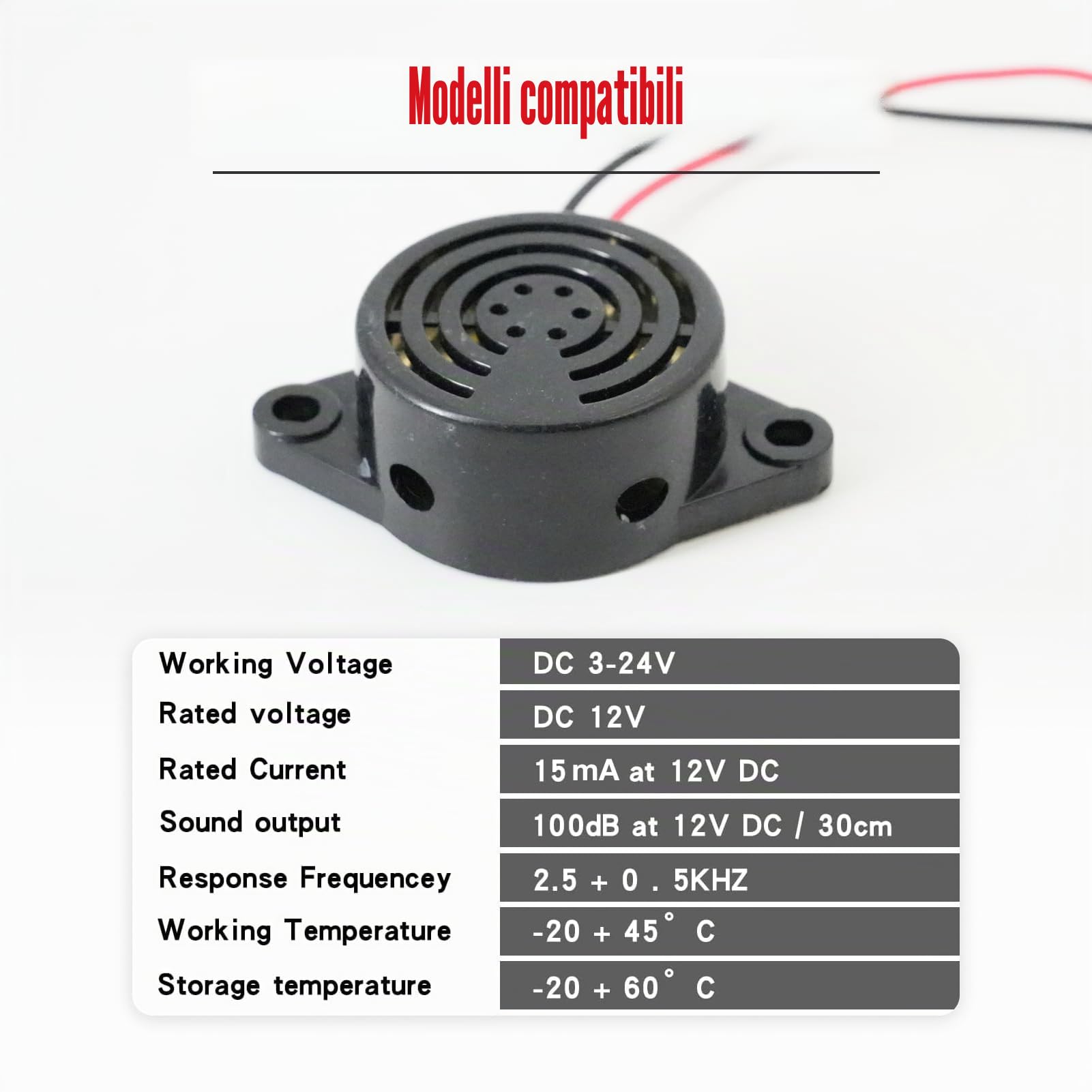 Cicalino 12V Buzzer Elettronico Attivo Piezo con Suono Forte 100 dB DC 3-24V per Allarme Acustico Esterno Industriale Cicalino Retromarcia Compatibile con Auto Moto Camion