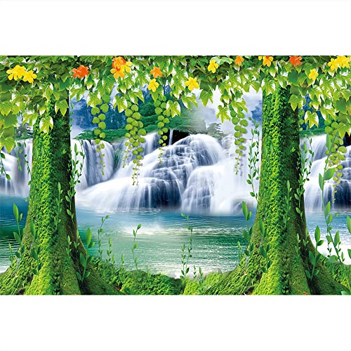 Aoihrraan 4,5x3m Urwald Wasserfall Hintergrund Immergrün Baum Wald Blume See Berg Fotografie Aquarium Dekor Ferien Picknick Reisen Kinder Erwachsene Baby Familie Porträt Fotostudio Vinyltapete
