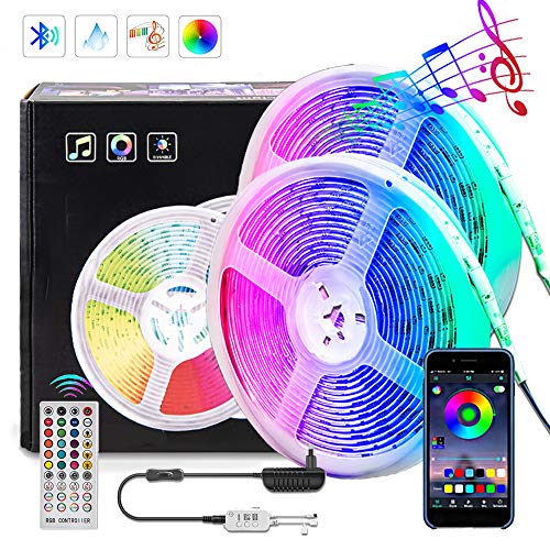 KFK Ultra Bright 50ft Led Light Strips for Bedroom, Bluetooth Color Changing String Lights with 450 LEDs RGB Strip Lighting and App Control, IR Remote 12V Power Supply for Home,Bedroom,DIY Decoration