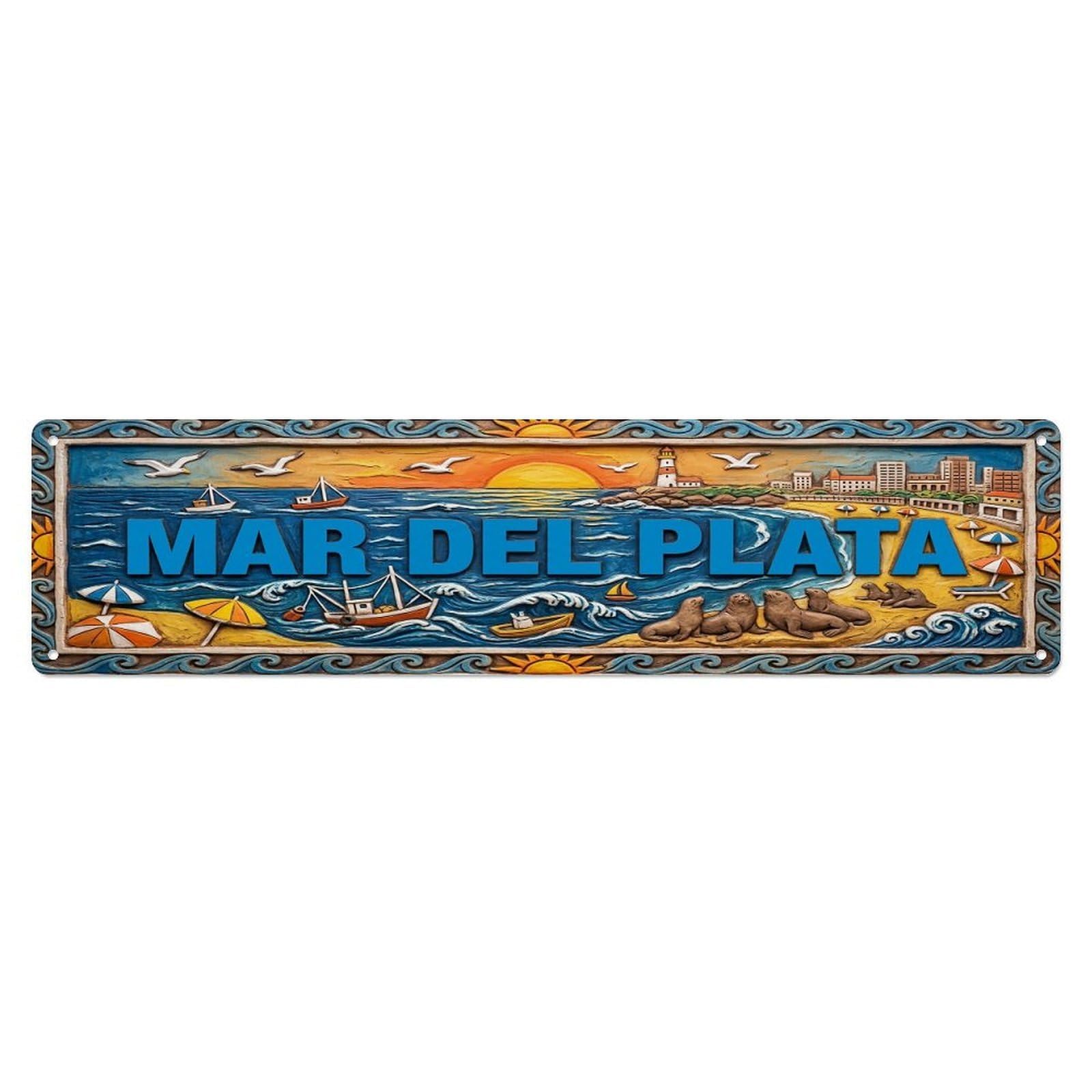 Gead 4X16inch Style Vintage Mar Del Plata Argentina Flag Pattern Metal Tin Sign