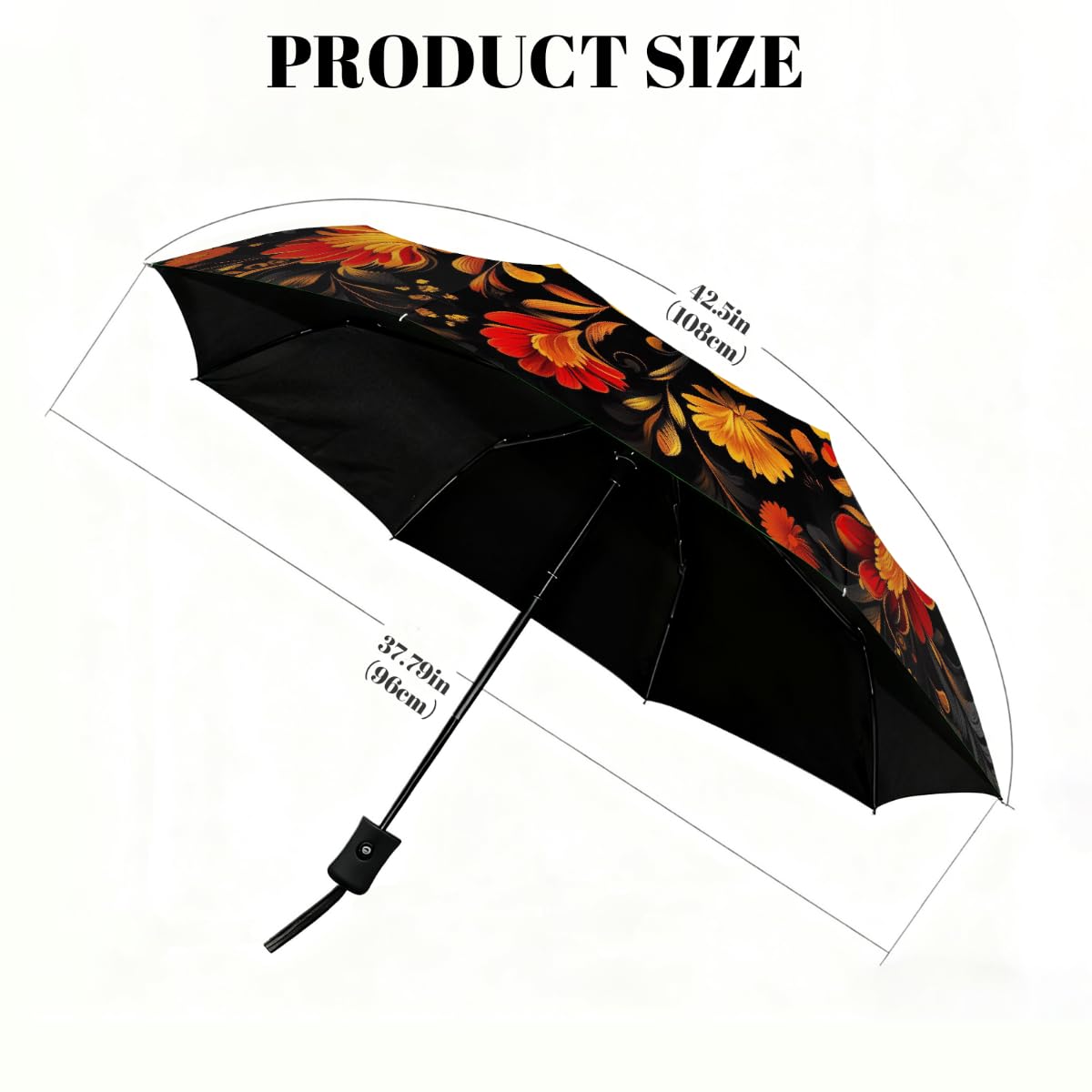 Ombrello pieghevole con motivo floreale russo ombrello da viaggio compatto antivento impermeabile con protezione UV rivestimento nero leggero 8 coste portatile per pioggia sole