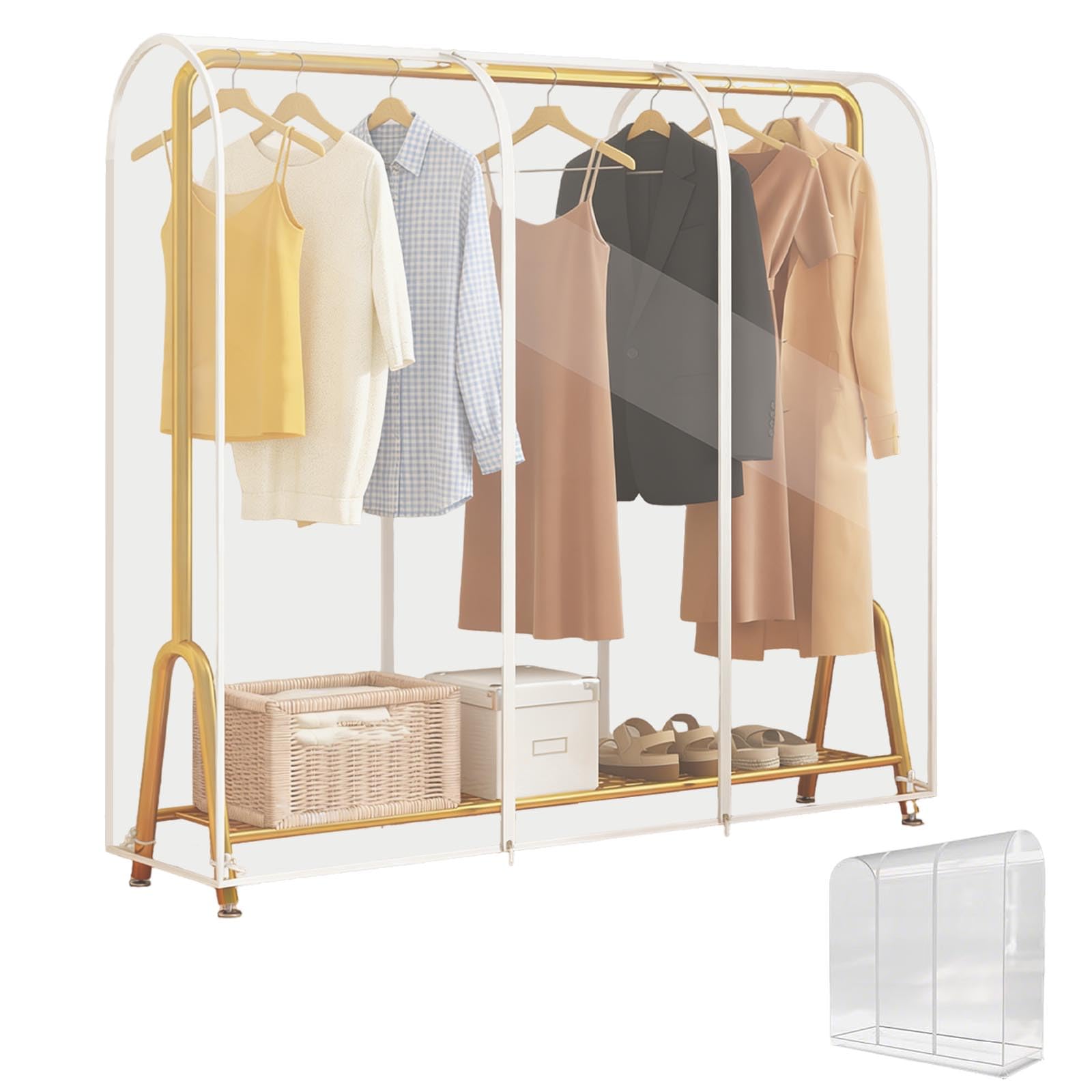CAAGGMM Dustproof Clothes Rail Cover, 150 cm Clear Cloth Garment Rail Cover, Transparent Protective Zip Sleeve, for Garments Hanging Coat Racks, Transparent