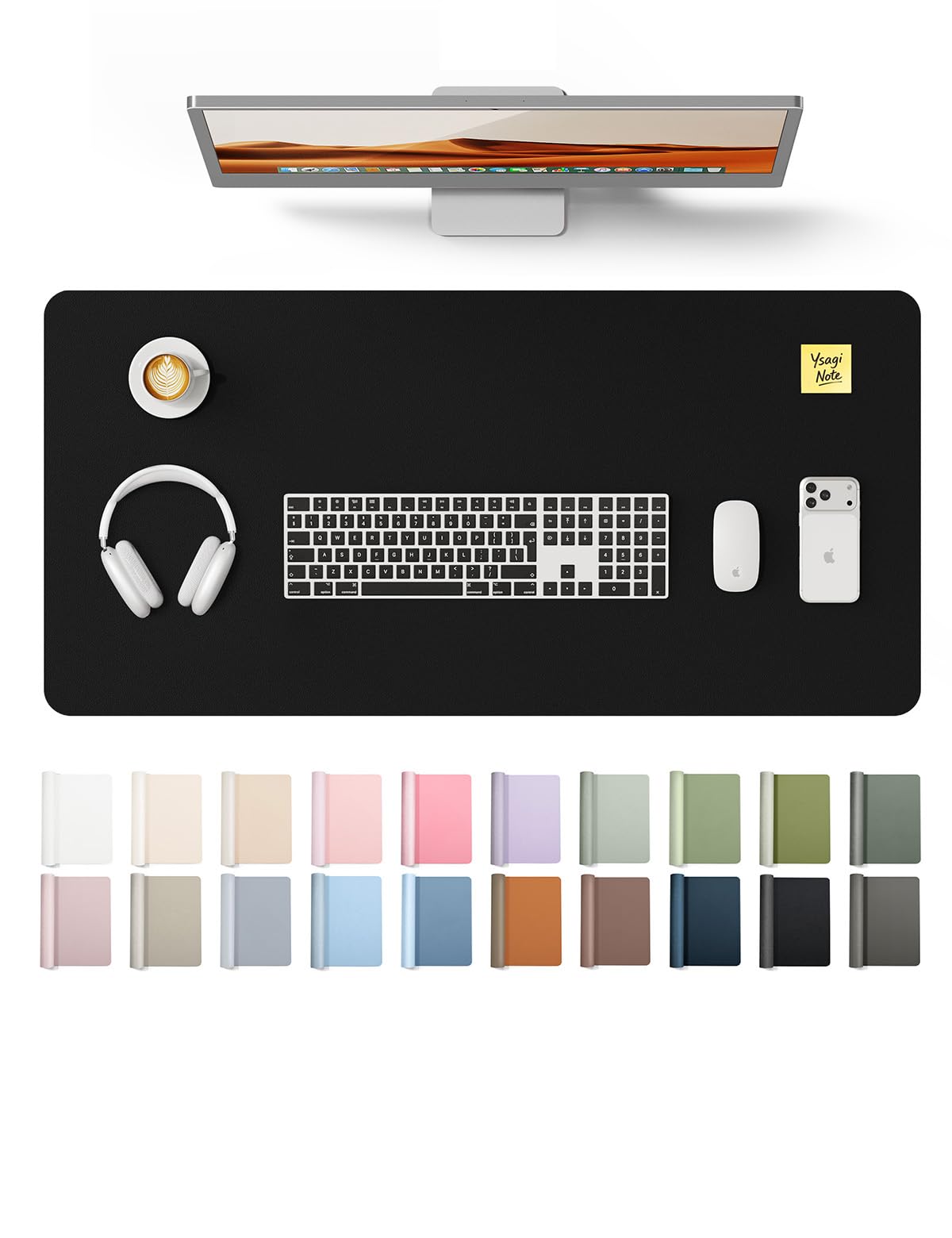 YSAGi Leather Desk Pad Protector, Office Desk Mat, Large Mouse Pad, Non-Slip PU Leather Desk Blotter, Laptop Desk Pad, Waterproof Desk Writing Pad Office and Home (Black, 35.4" x 17")