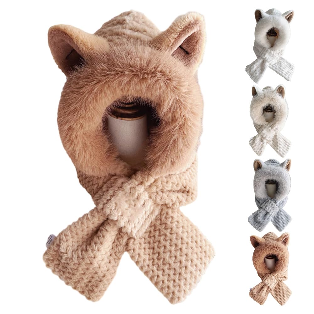 AIIONPCute Fox Ears 2-in-1 Hat and Scarf, 2024 New Integrated Ear Protection Windproof Cap Scarf, Winter Warm Hats for Women