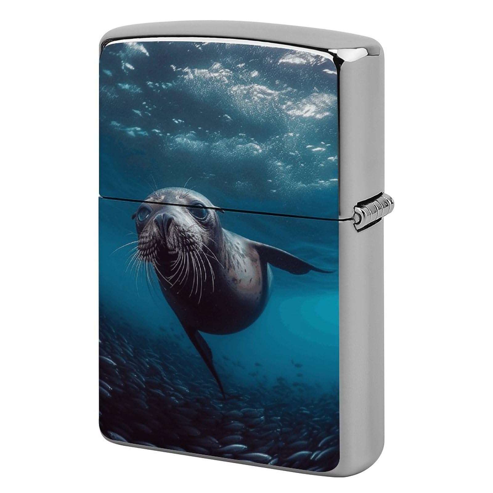 Underwater Sea Lion Lighter Case Cover Vintage Metal Lighter Sleeve Reusable Lighter Protective Cover Decorative Lighter Holder Birthday Gifts for Men Women