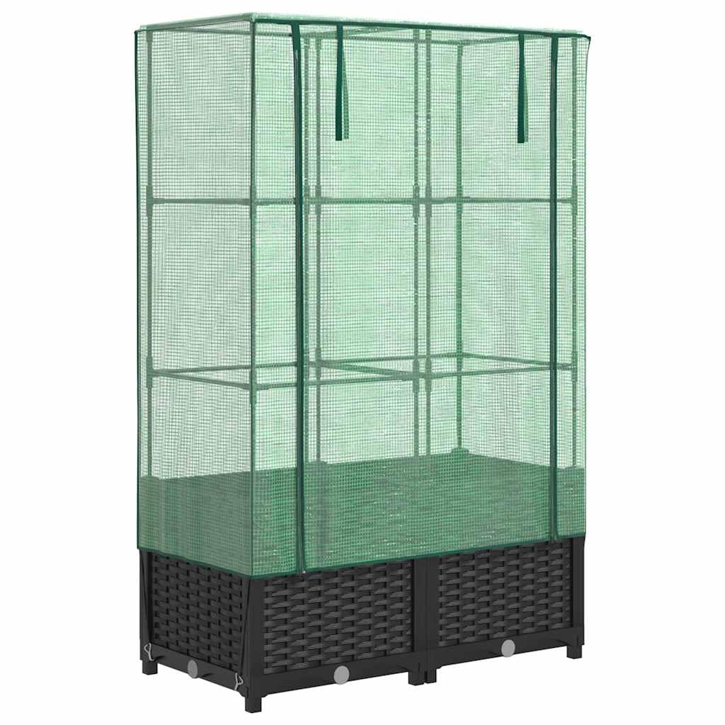 Jardinera con accesorio de invernadero de 80 x 40 x 138 cm, para tomates en aspecto de ratán, maceta para jardín y balcón, marco estable con cubierta para verduras, hierbas y flores, color