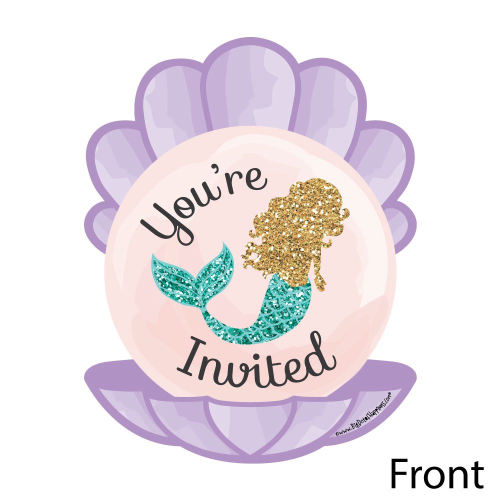 Big Dot of Happiness Let's Be Mermaids - Shaped Fill-In Invitations - Baby Shower or Birthday Party Invitation Cards with Envelopes - Set of 12